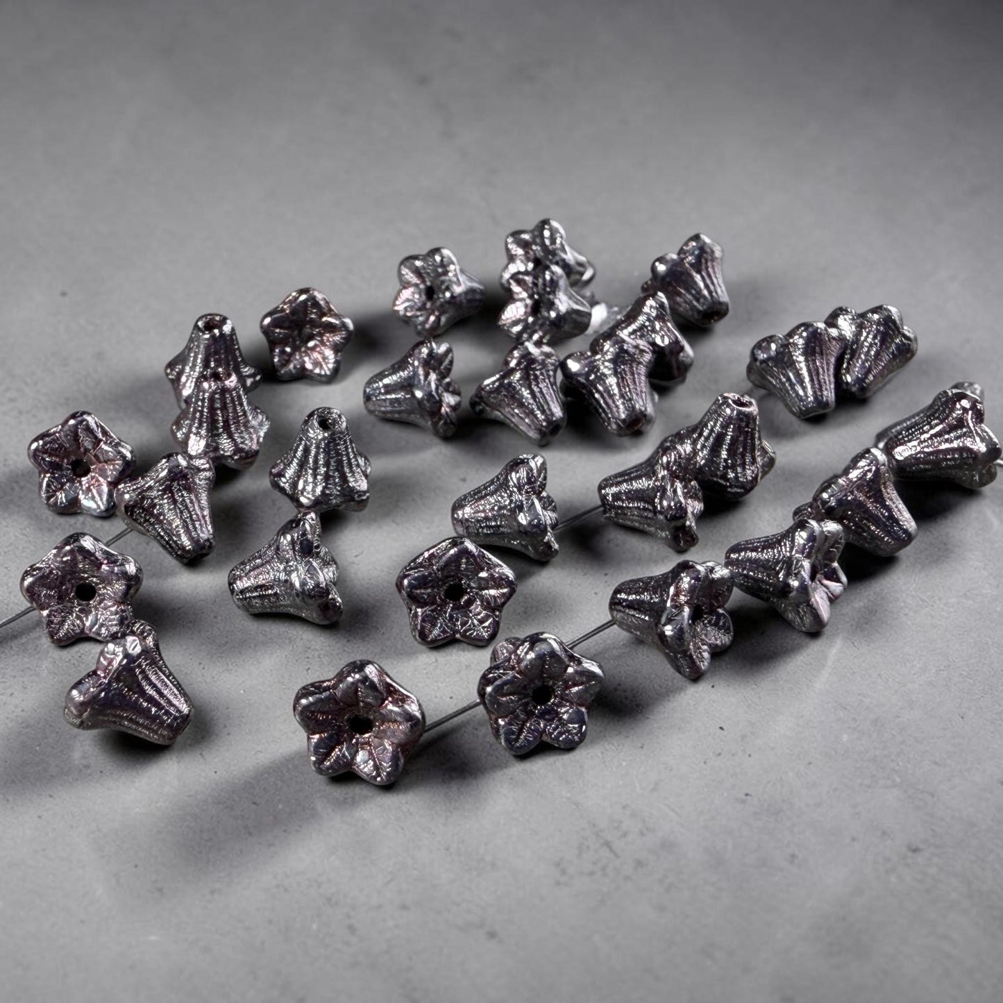 Czech Beads - 5x6mm Small Trumpet Bell Flower, Black Luster (FLO/N-0442) * 30 Beads