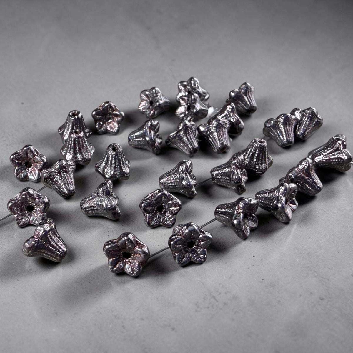 Czech Beads - 5x6mm Small Trumpet Bell Flower, Black Luster (FLO/N-0442) * 30 Beads