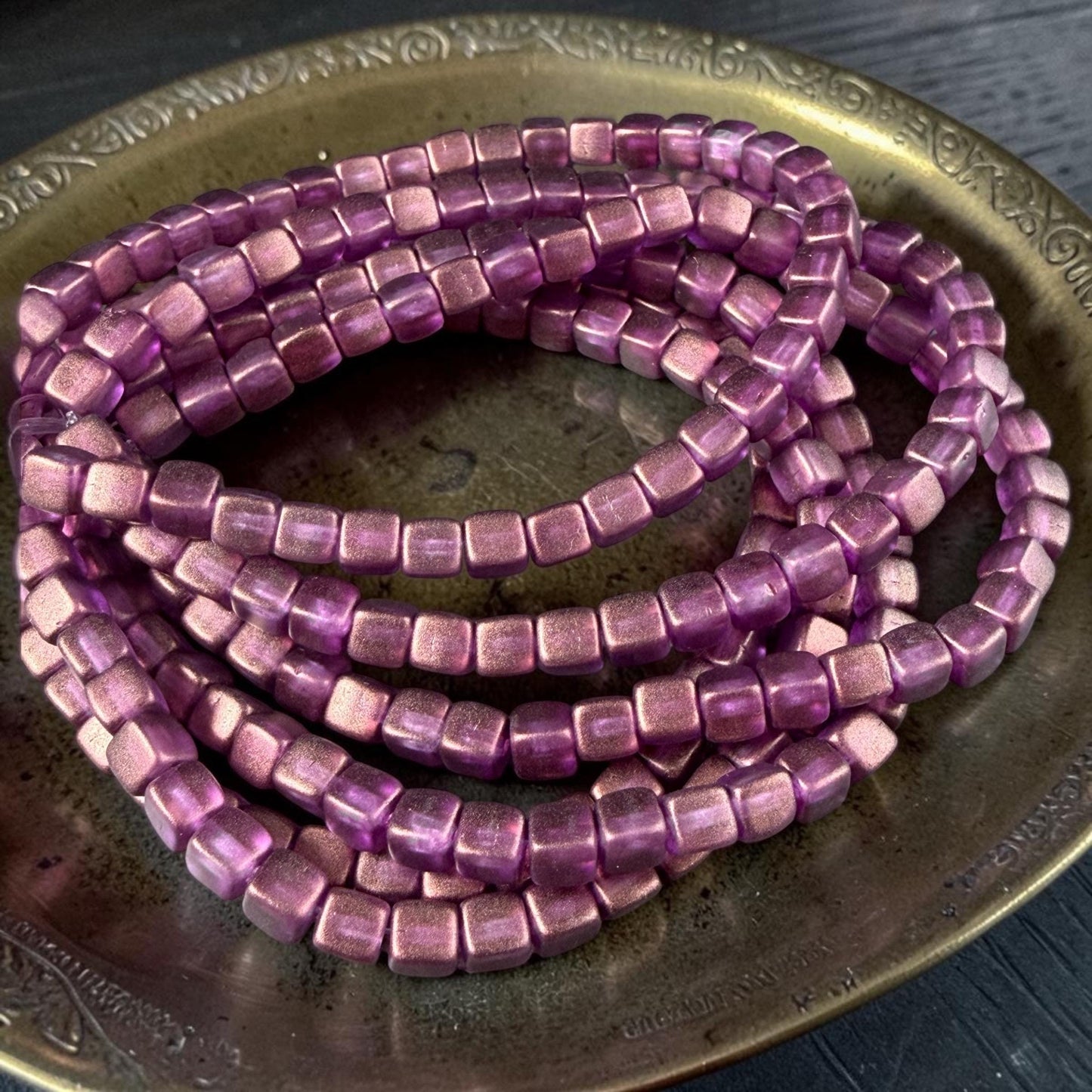 Czech Glass Beads - 4mm Cube Beads, Thistle with Bronze Metallic Finish (CUB/N-0097) * Qty. 40