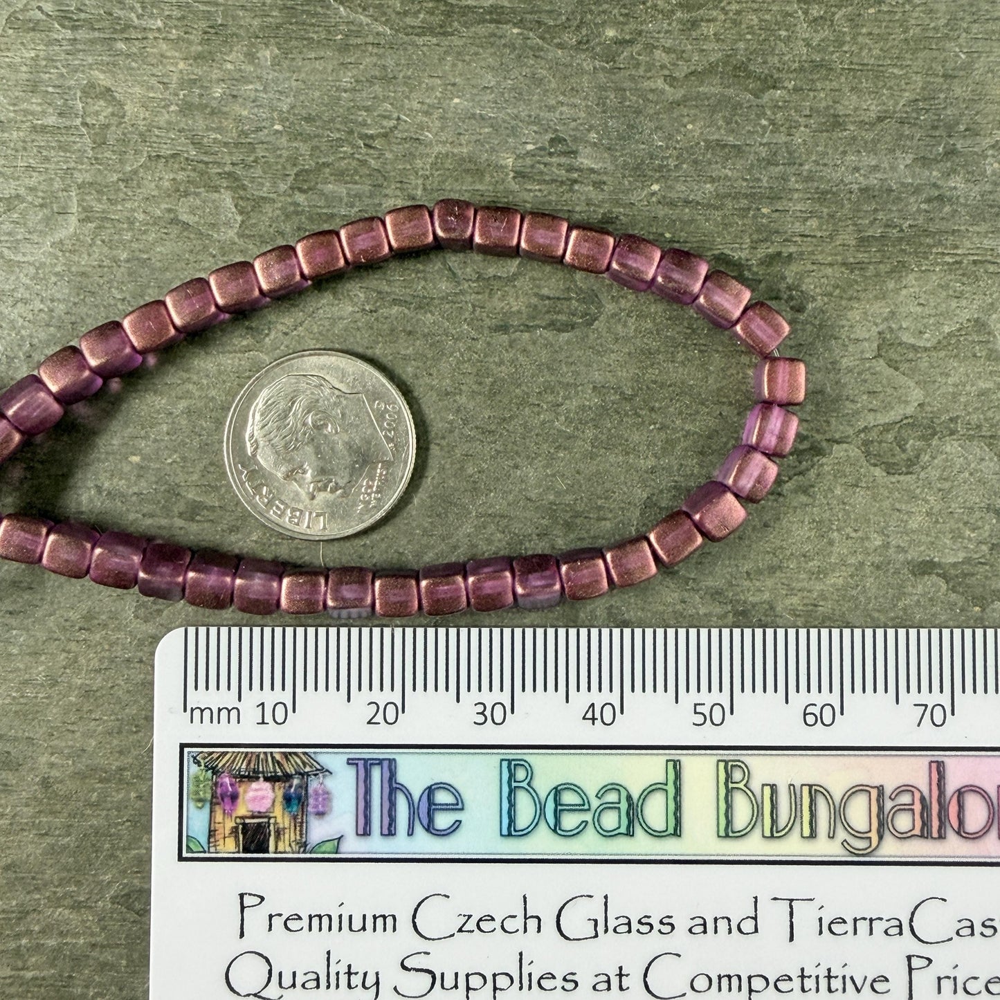 Czech Glass Beads - 4mm Cube Beads, Thistle with Bronze Metallic Finish (CUB/N-0097) * Qty. 40