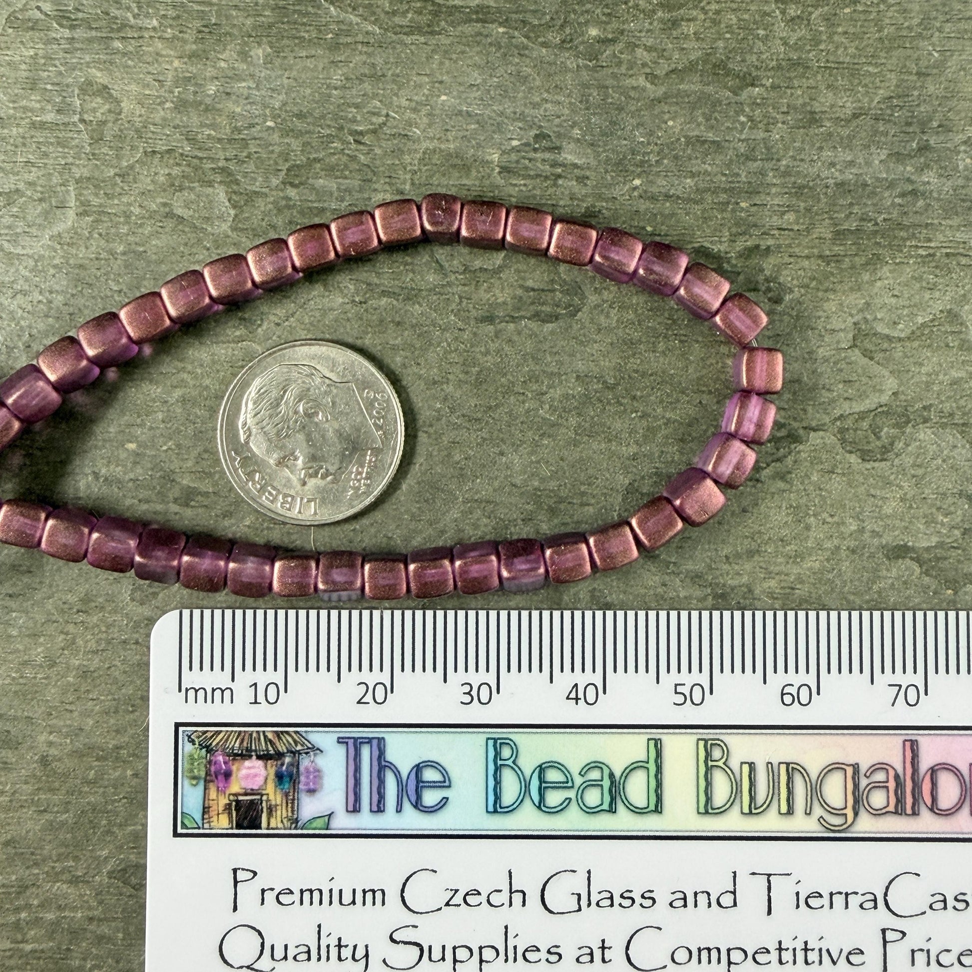 Czech Glass Beads - 4mm Cube Beads, Thistle with Bronze Metallic Finish (CUB/N-0097) * Qty. 40