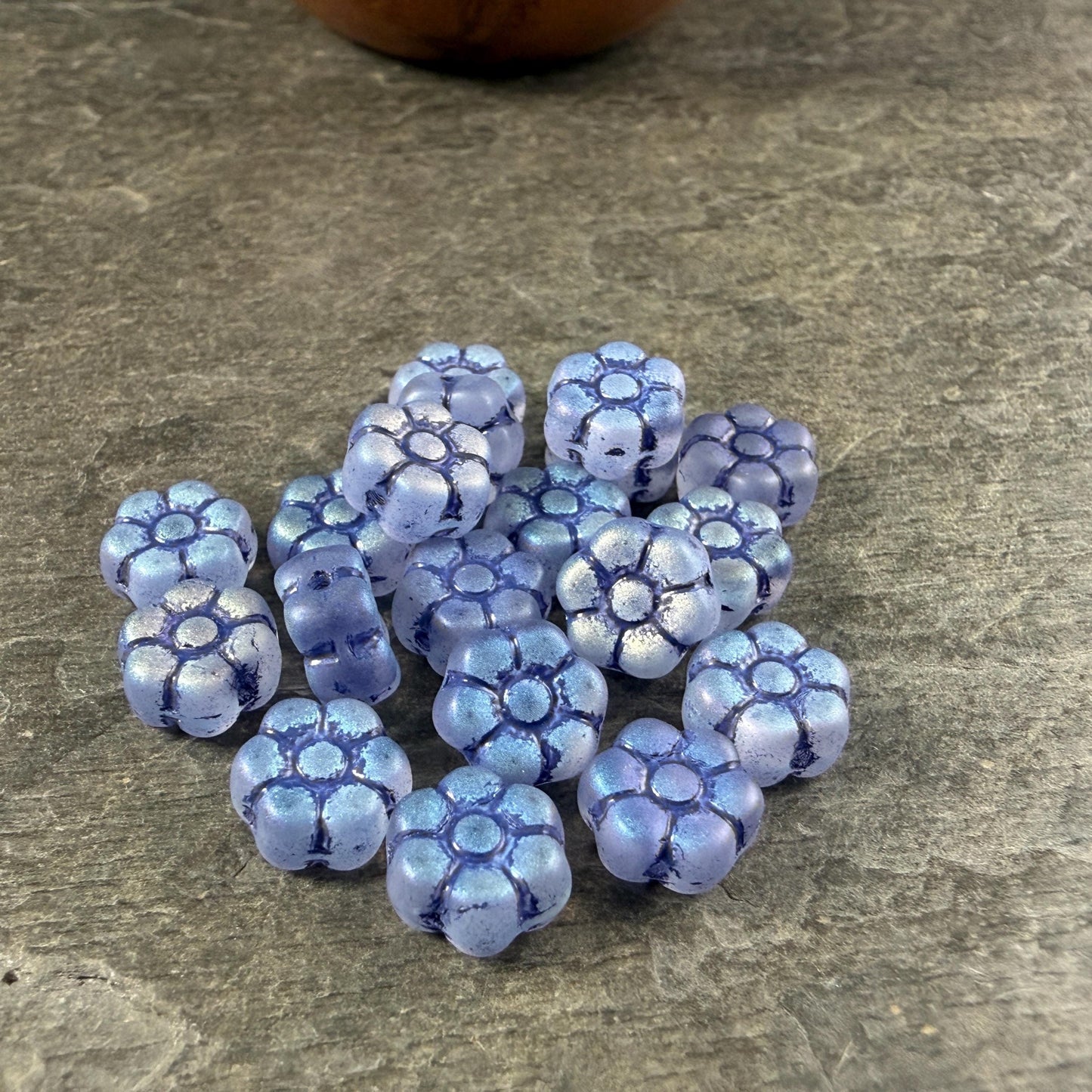 Czech Glass Beads - 8.5mm Sapphire Blue Flower with AB and Navy Blue Wash (PTB5) * Qty. 16