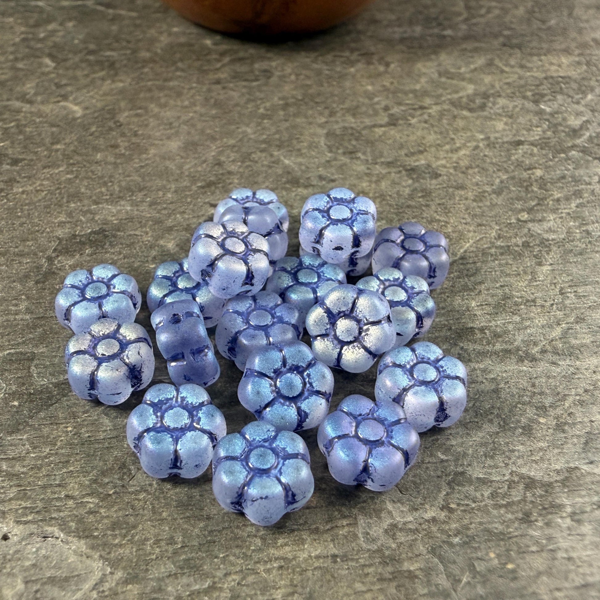Czech Glass Beads - 8.5mm Sapphire Blue Flower with AB and Navy Blue Wash (PTB5) * Qty. 16