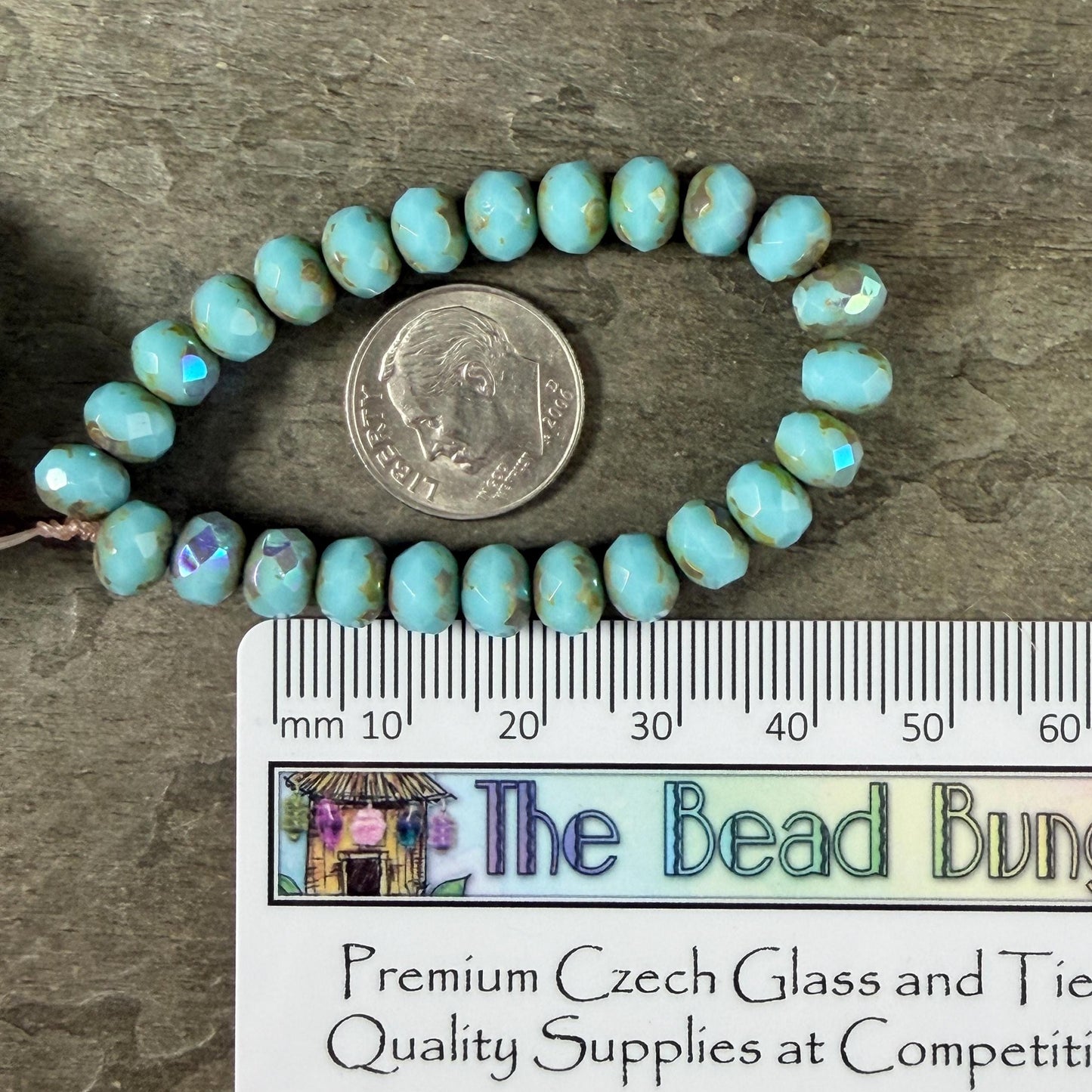 Czech Glass Beads - 7x5mm Faceted Rondelles, Sky Blue Picasso with AB Finish (R7/N-0378) * Qty. 25