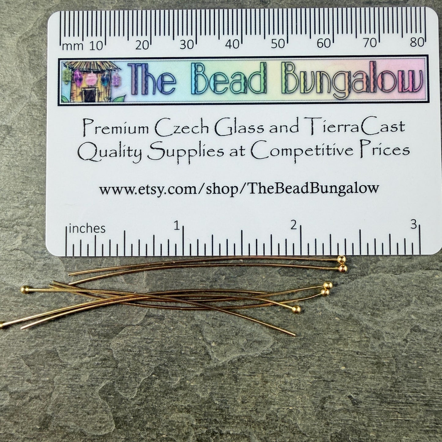 Gold Ball Headpins - 2-1/4" 21g Gold Plated Brass Head Pins (PH-BHP-G) * Qty. 100