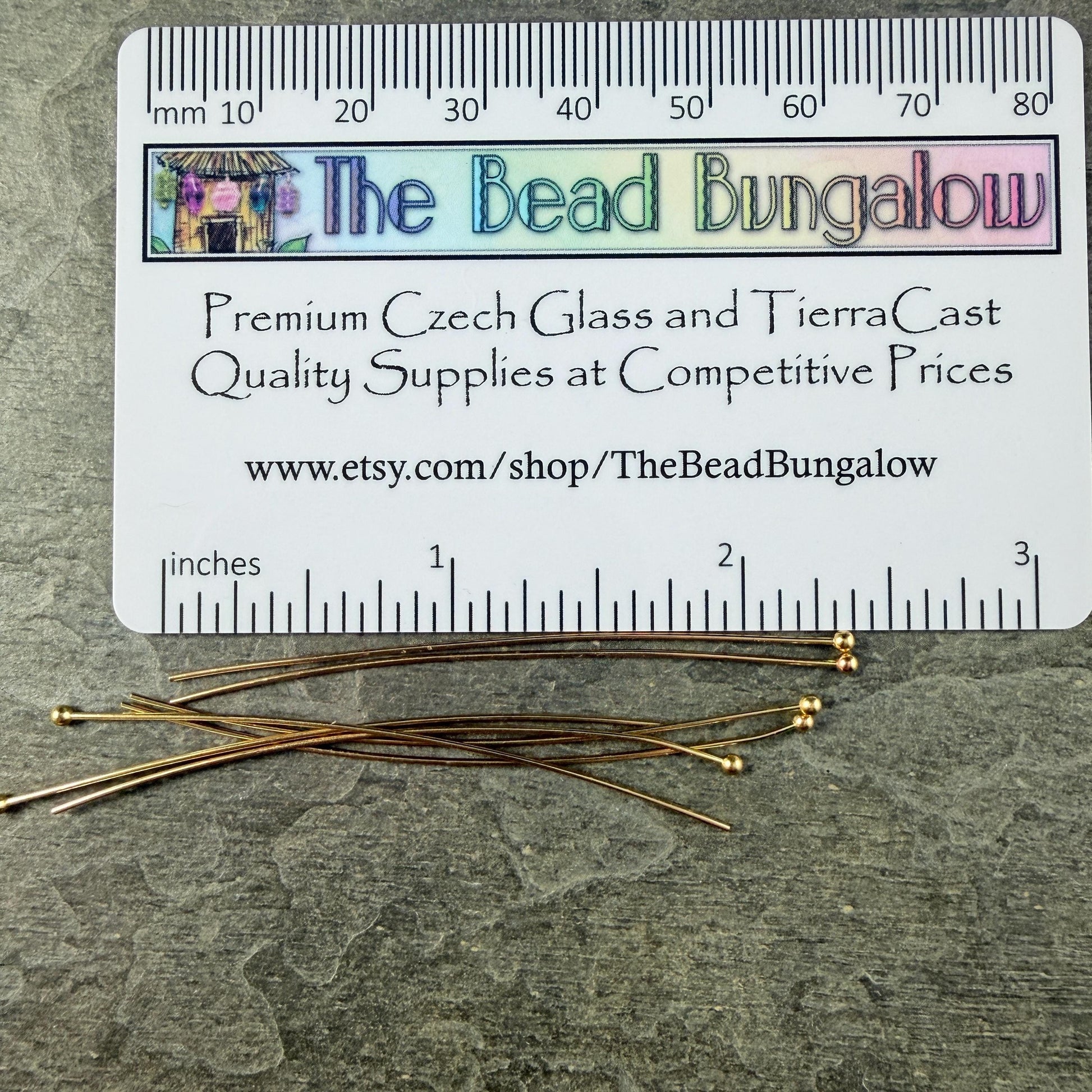 Gold Ball Headpins - 2-1/4" 21g Gold Plated Brass Head Pins (PH-BHP-G) * Qty. 100