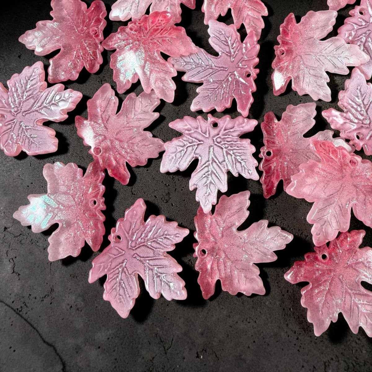 Pink and White Glass Leaf Beads - 19.5mm Maple Leaf Shape (ML19-215) * 10 Beads