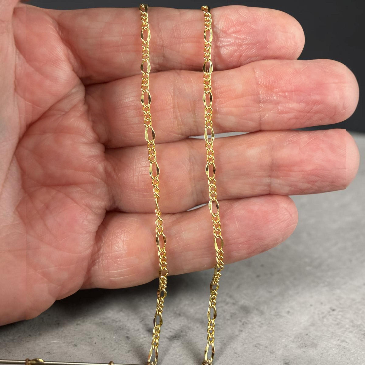 18k Gold Plated Brass 17.5" Finished Necklace, Figaro Chain with Lobster Clasp * Qty. 2