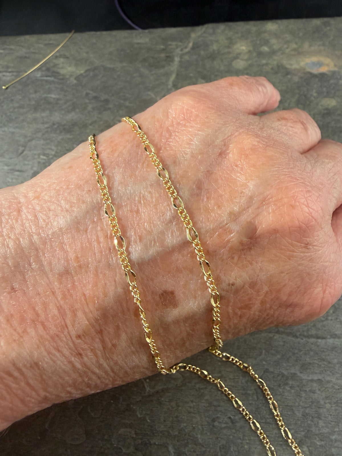 18k Gold Plated Brass 17.5" Finished Necklace, Figaro Chain with Lobster Clasp * Qty. 2