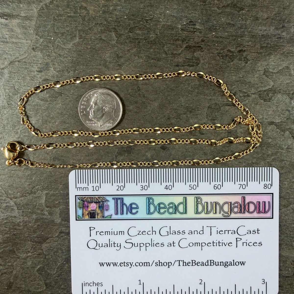 18k Gold Plated Brass 17.5" Finished Necklace, Figaro Chain with Lobster Clasp * Qty. 2
