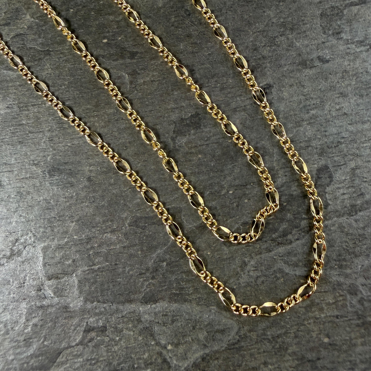 18k Gold Plated Brass 17.5" Finished Necklace, Figaro Chain with Lobster Clasp * Qty. 2
