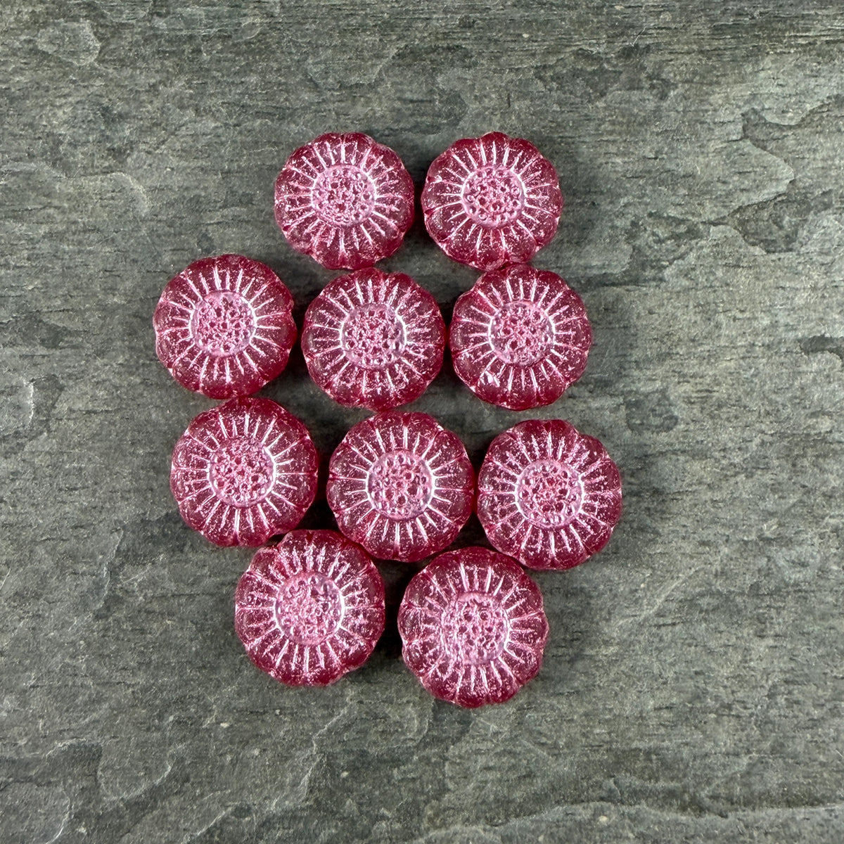Czech Glass Beads - 13mm Sunflower Bead, Matte Red with Pink Wash (SFW/N-0995) * Qty. 10
