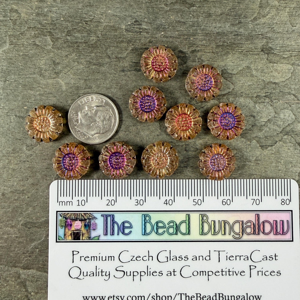 Czech Glass Beads - 13mm Sunflower Bead, Matte Topaz with Volcano Wash (SFW/N-0887) * Qty. 10