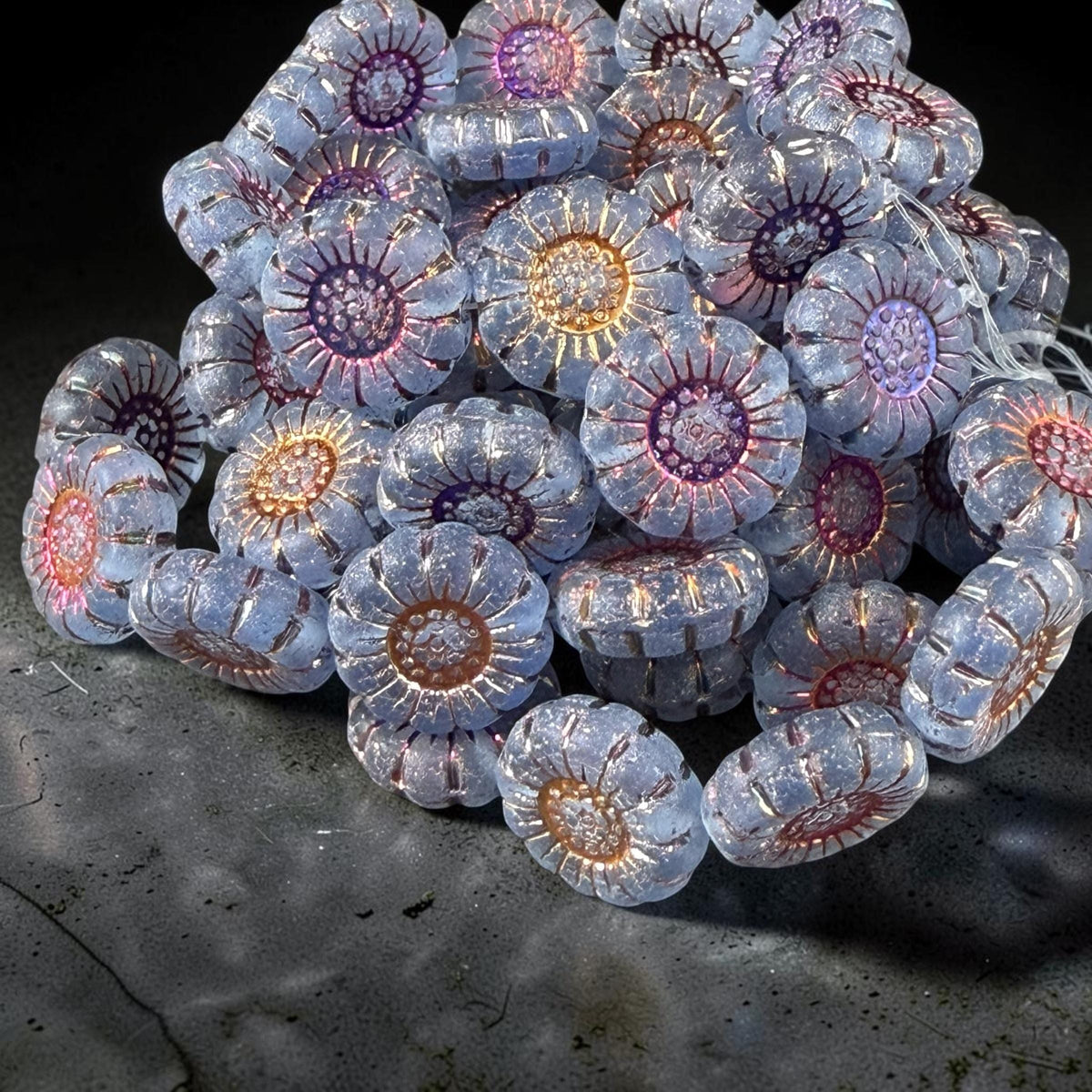 Czech Glass Beads - 13mm Sunflower Bead, Matte Sapphire with Volcano Wash (SFW/N-1273) * Qty. 10
