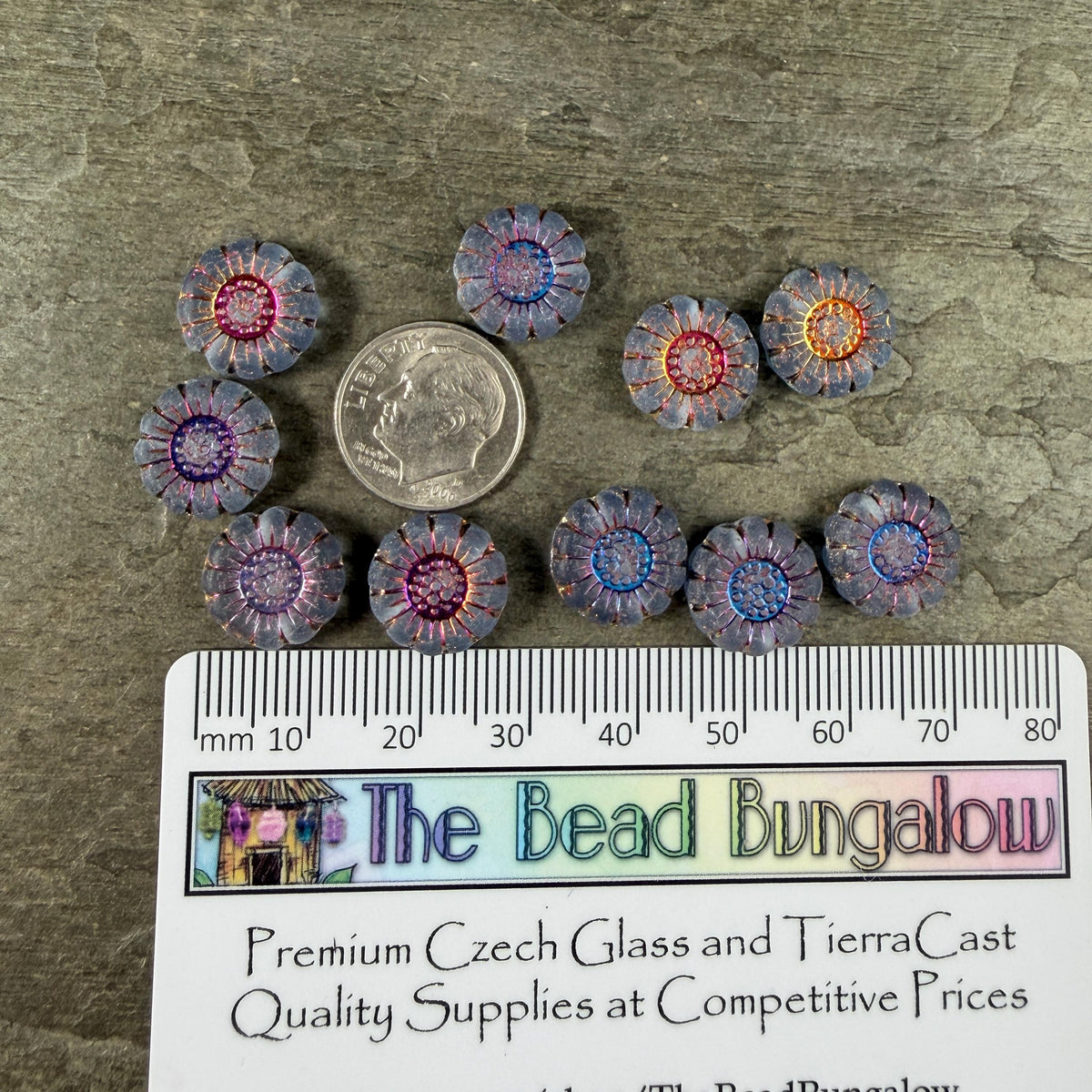 Czech Glass Beads - 13mm Sunflower Bead, Matte Sapphire with Volcano Wash (SFW/N-1273) * Qty. 10