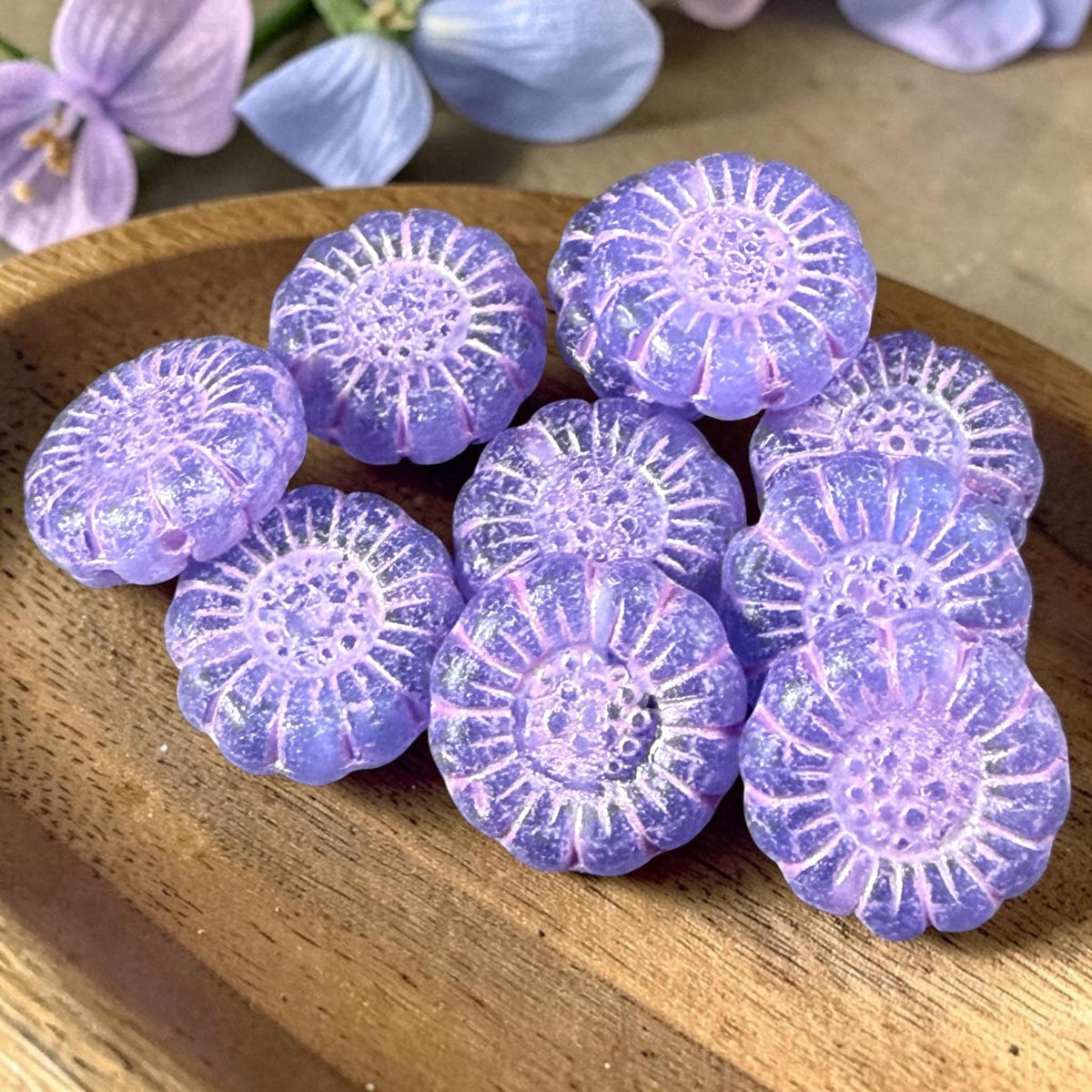Czech Glass Beads - 13mm Sunflower Bead, Matte Thistle with Pink Wash (SFW/N-0918) * Qty. 10