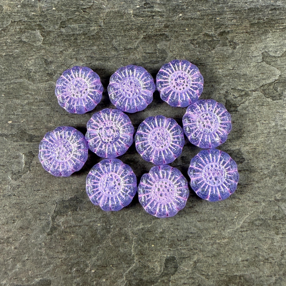 Czech Glass Beads - 13mm Sunflower Bead, Matte Thistle with Pink Wash (SFW/N-0918) * Qty. 10