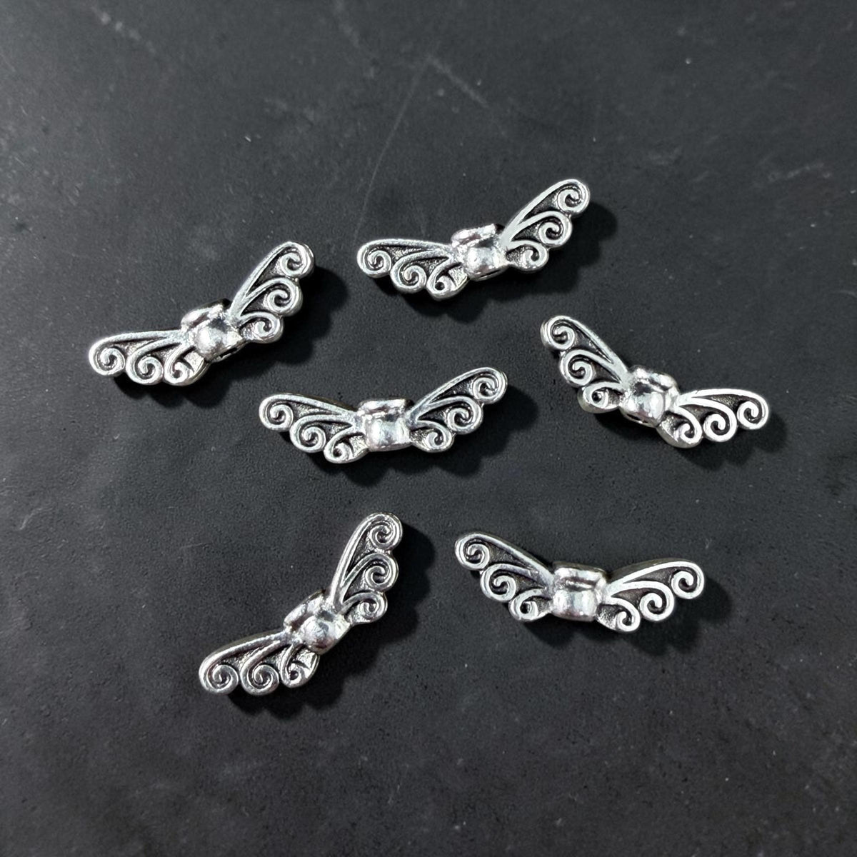 TierraCast Fairy Wings Bead, Antiqued Silver Plated Pewter (PF/1114-77) * Qty. 6