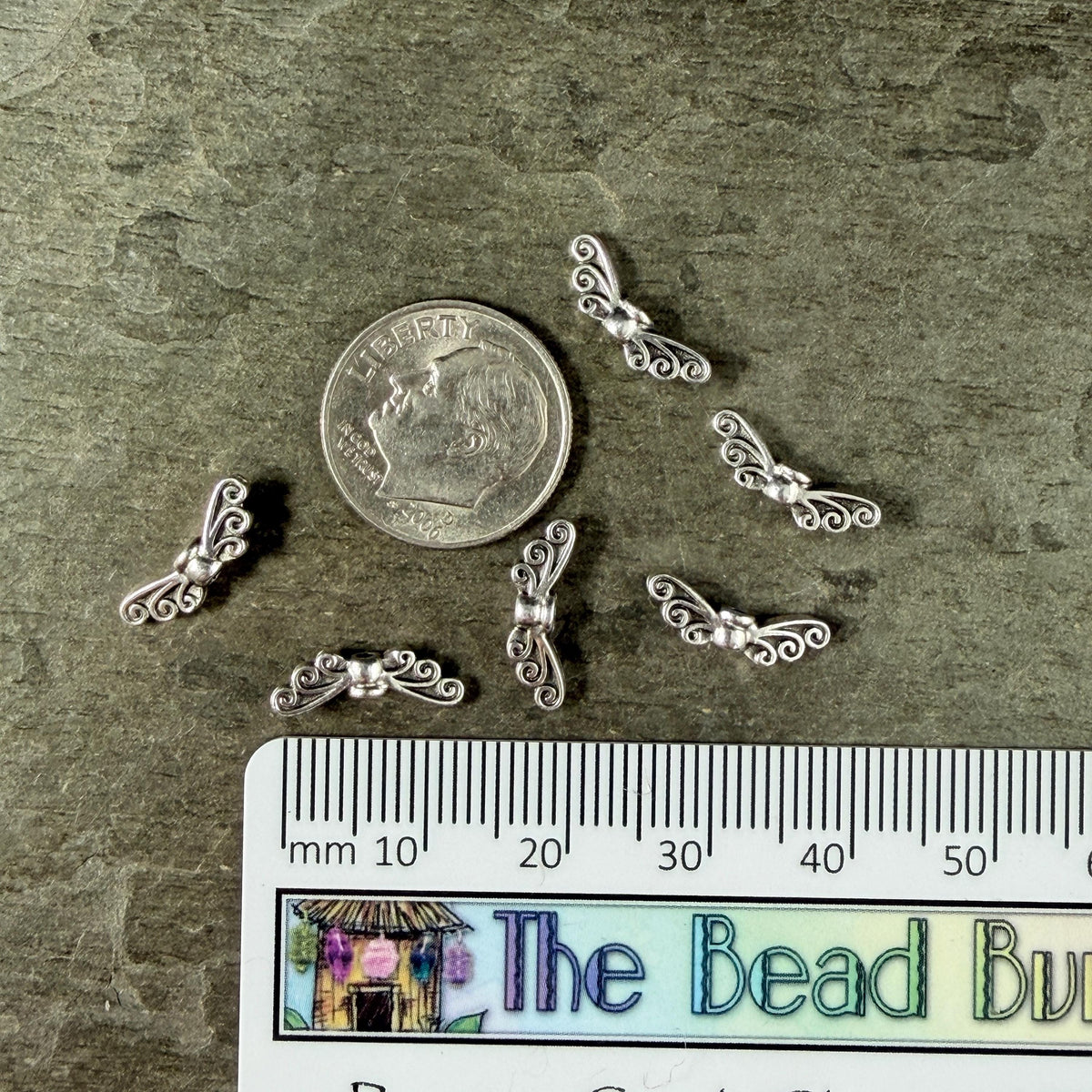 TierraCast Fairy Wings Bead, Antiqued Silver Plated Pewter (PF/1114-77) * Qty. 6
