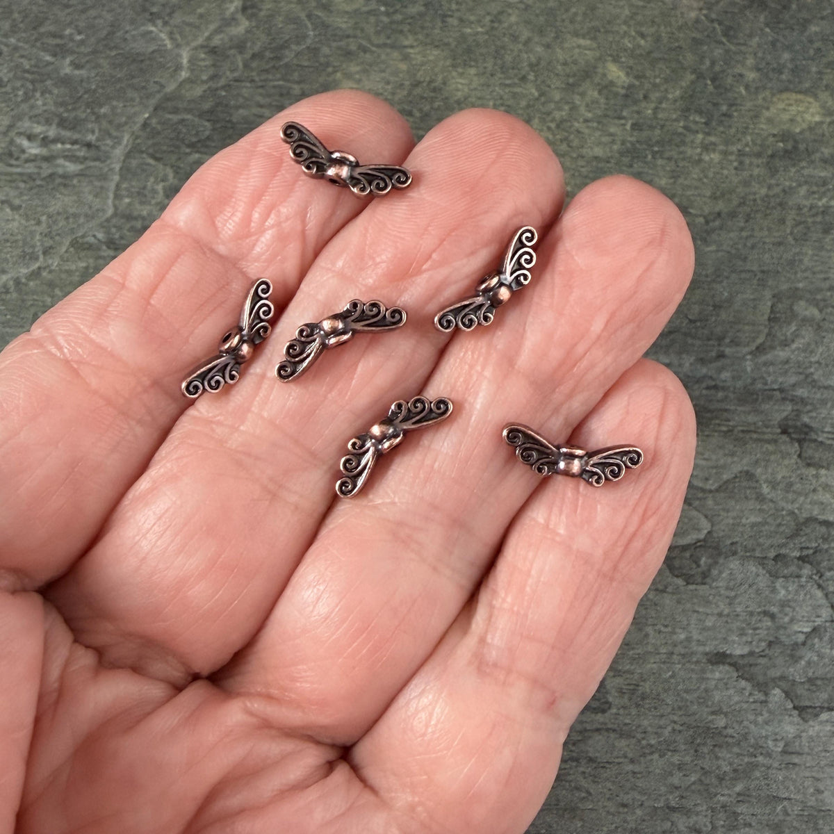 TierraCast Fairy Wings Bead, Antiqued Copper Plated Pewter (PF/1114-87) * Qty. 6