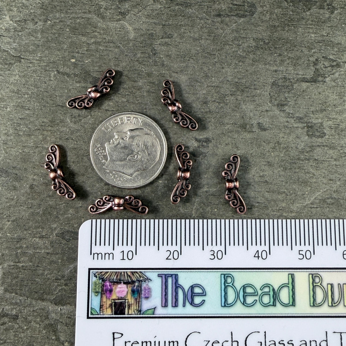 TierraCast Fairy Wings Bead, Antiqued Copper Plated Pewter (PF/1114-87) * Qty. 6