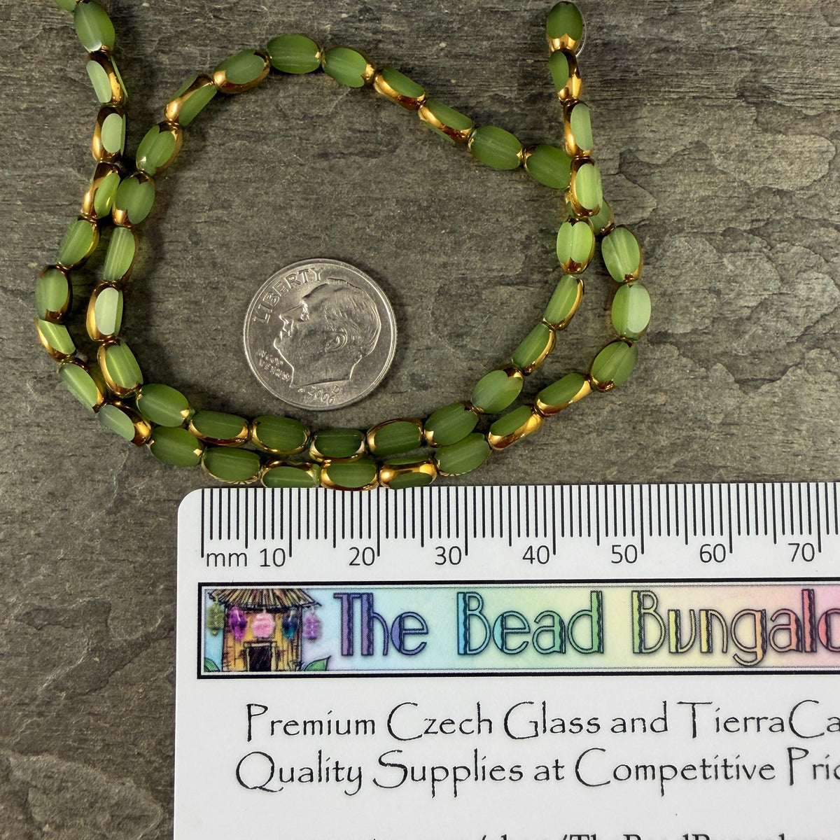 Electroplated Glass Beads - 7x4.5mm Faceted Oval, Milky Peridot Green with Gold Finish (A01-02A) * Qty. 50 Beads
