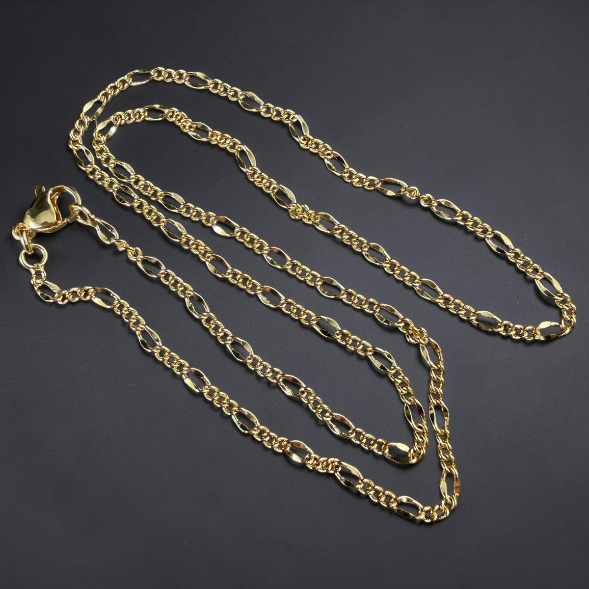 18k Gold Plated Brass 17.5" Finished Necklace, Figaro Chain with Lobster Clasp * Qty. 2