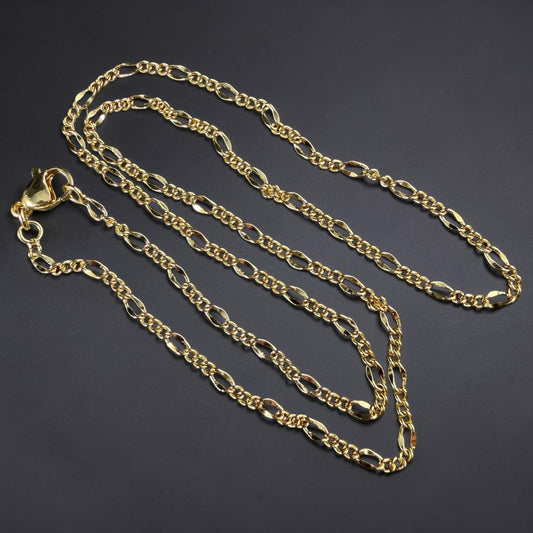 18k Gold Plated Brass 17.5" Finished Necklace, Figaro Chain with Lobster Clasp * Qty. 2