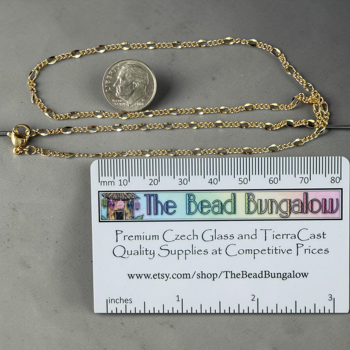 18k Gold Plated Brass 17.5" Finished Necklace, Figaro Chain with Lobster Clasp * Qty. 2