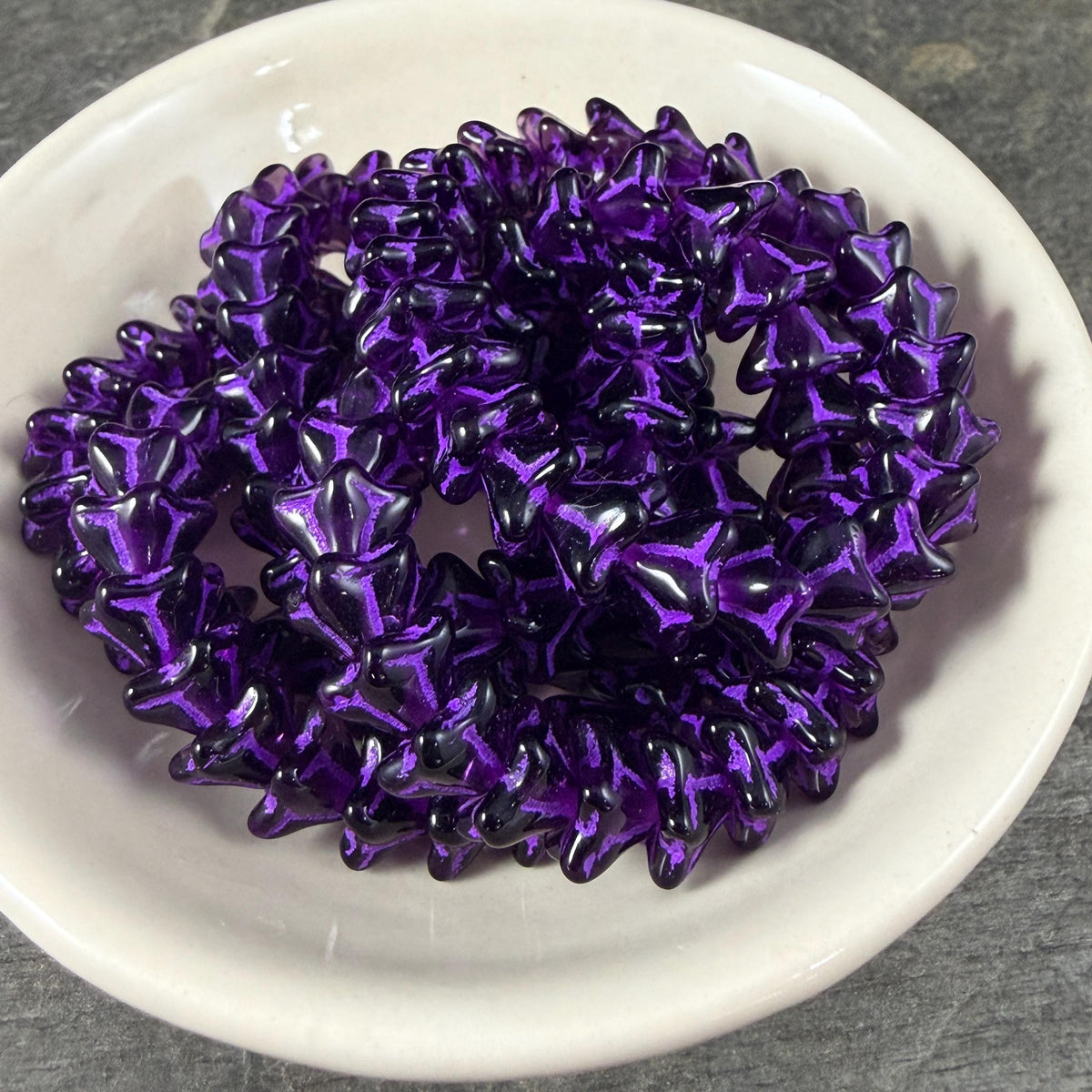 Czech Glass Beads - 6x9mm Bell Flower, Dark Purple with Lavender Wash (BF/N-0436) * Qty. 25