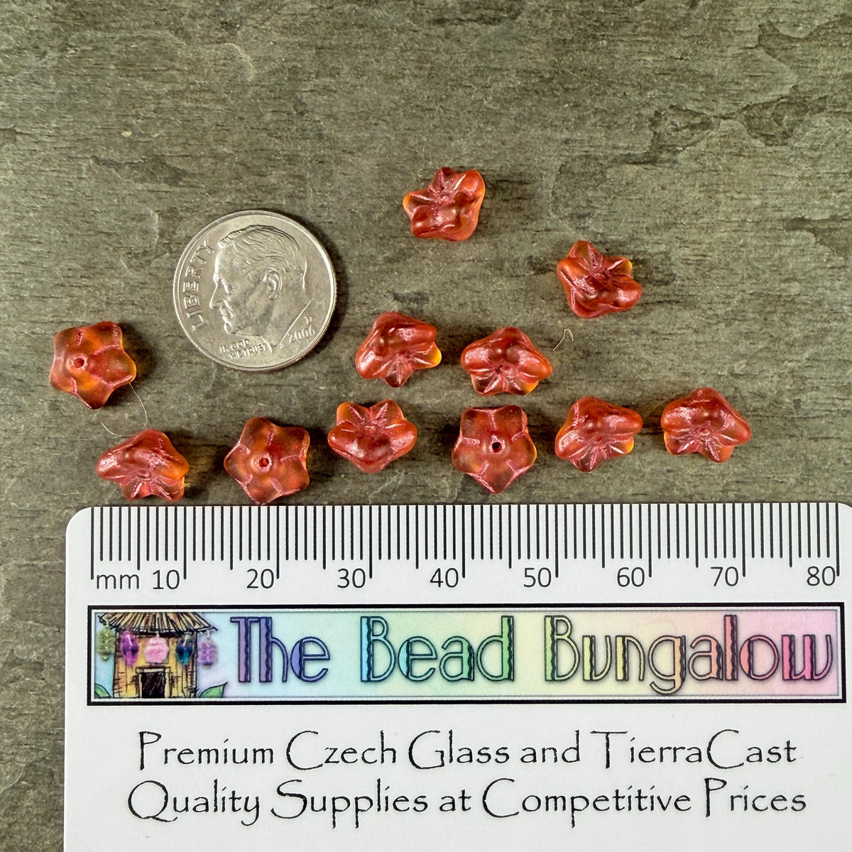 Czech Glass Beads - 6x9mm Bell Flower, Matte Orange with Pink Wash (BF/N-0084) * Qty. 25
