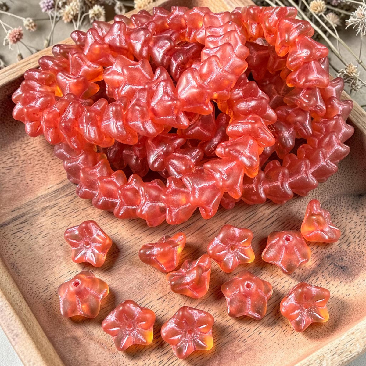 Czech Glass Beads - 6x9mm Bell Flower, Matte Orange with Pink Wash (BF/N-0084) * Qty. 25