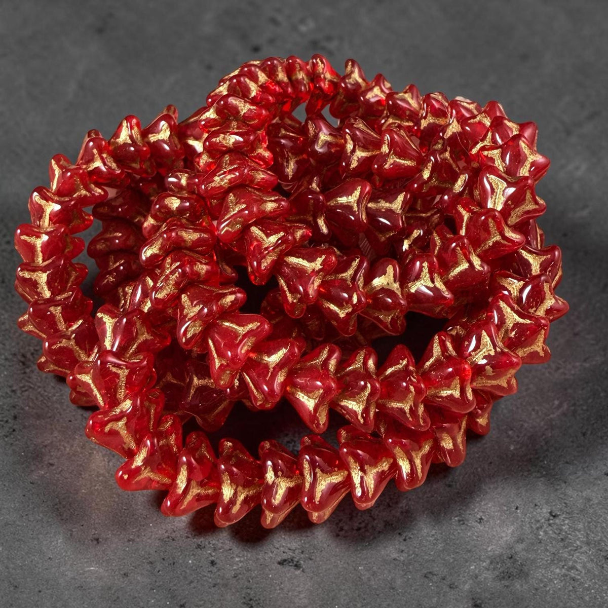 Czech Glass Beads - 6x9mm Bell Flower, Transparent Red with Gold Wash (BF/N-0212) * Qty. 25