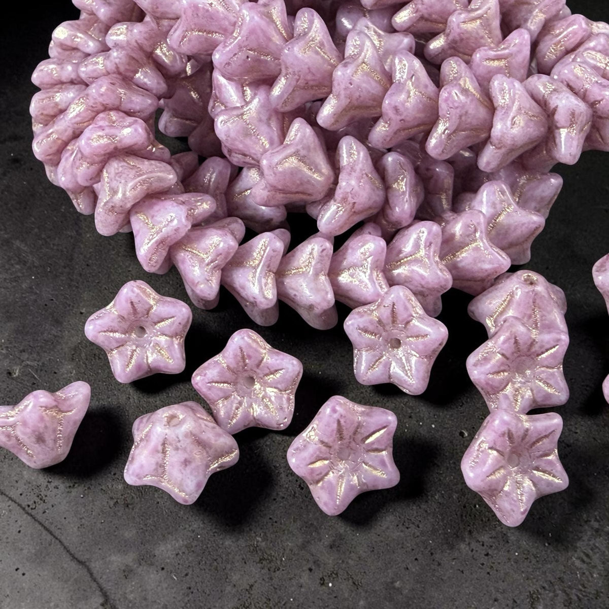 Czech Glass Beads - 6x9mm Bell Flower, Dusty Rose with Gold Wash (BF/N-0006) * Qty. 25