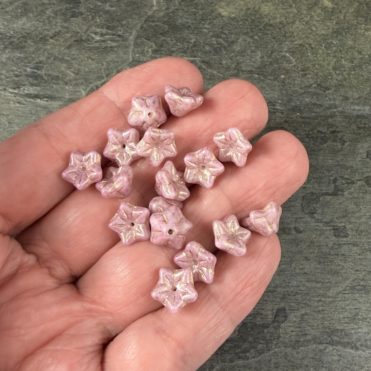 Czech Glass Beads - 6x9mm Bell Flower, Dusty Rose with Gold Wash (BF/N-0006) * Qty. 25