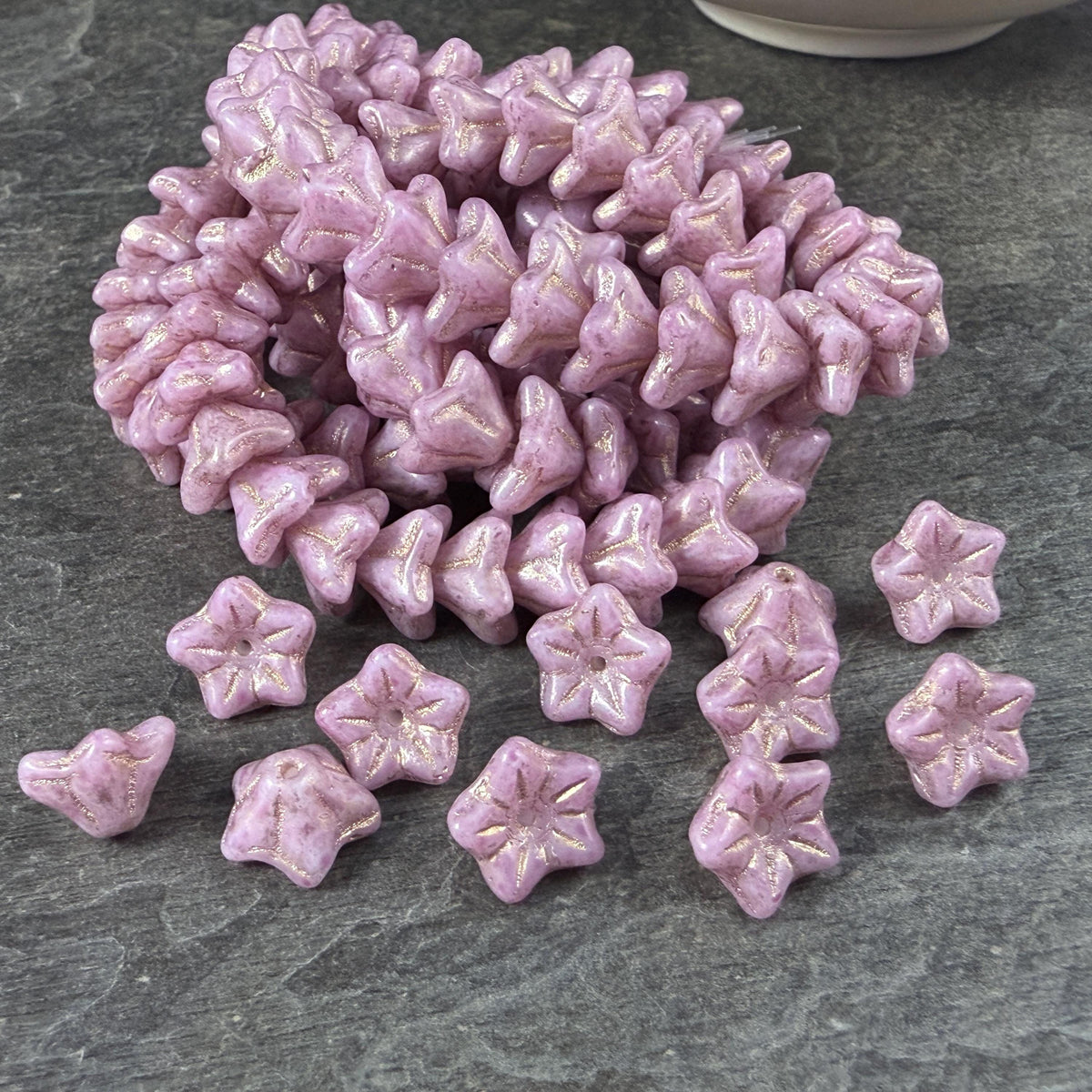Czech Glass Beads - 6x9mm Bell Flower, Dusty Rose with Gold Wash (BF/N-0006) * Qty. 25