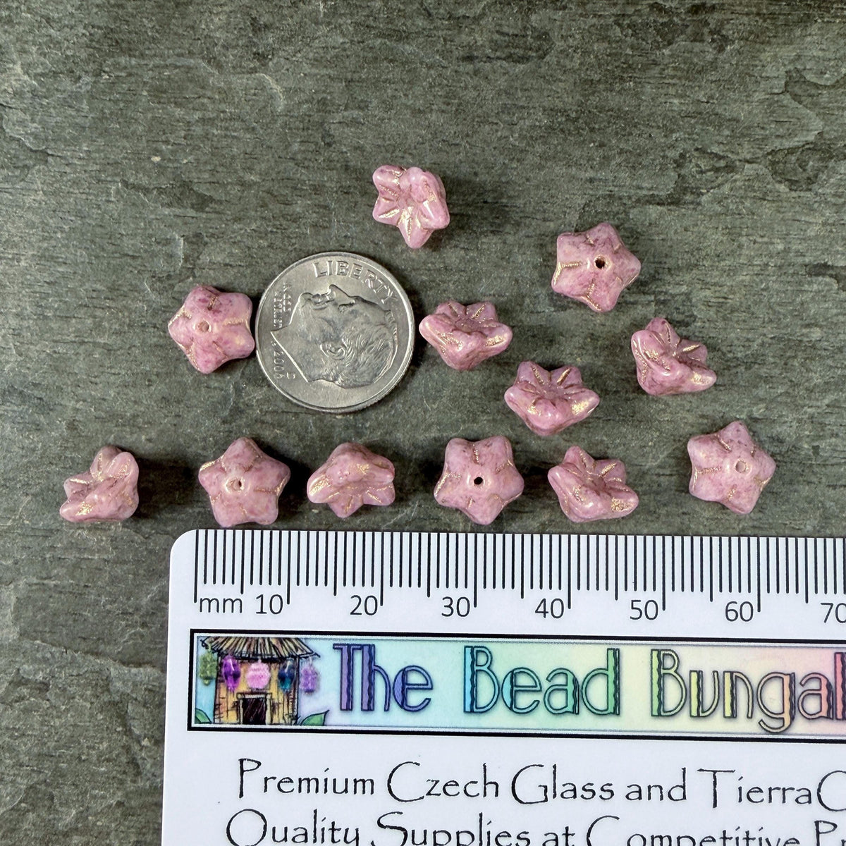 Czech Glass Beads - 6x9mm Bell Flower, Dusty Rose with Gold Wash (BF/N-0006) * Qty. 25