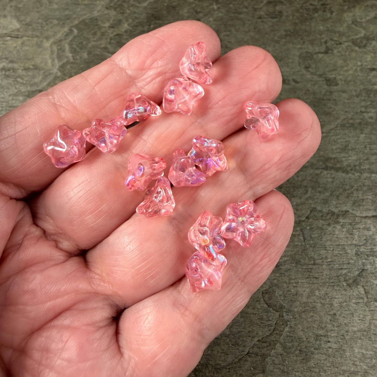 Czech Glass Beads - 6x9mm Bell Flower, Carnation Pink with AB Finish (BF/N-0457) * Qty. 25