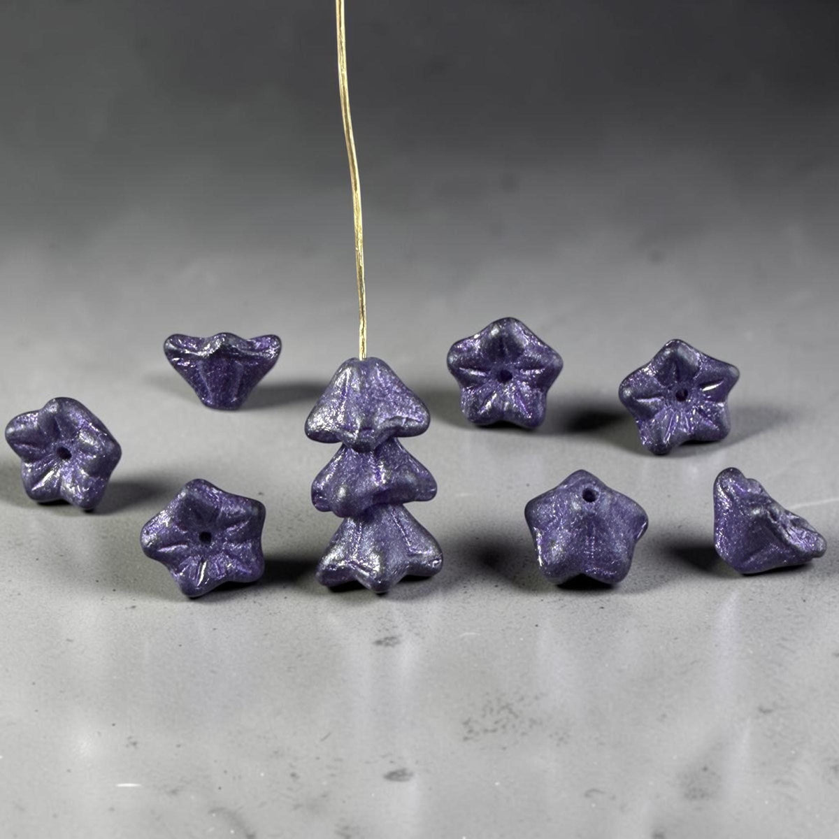 Czech Glass Beads - 6x9mm Bell Flower, Matte Dark Purple with Purple Wash (BF/N-1105B) * Qty. 25
