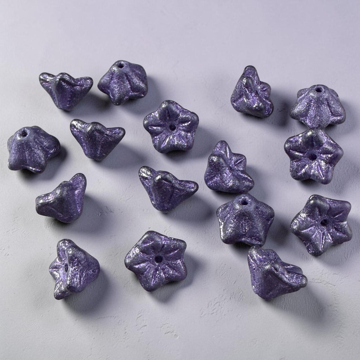 Czech Glass Beads - 6x9mm Bell Flower, Matte Dark Purple with Purple Wash (BF/N-1105B) * Qty. 25