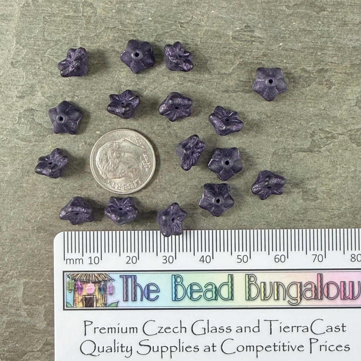 Czech Glass Beads - 6x9mm Bell Flower, Matte Dark Purple with Purple Wash (BF/N-1105B) * Qty. 25