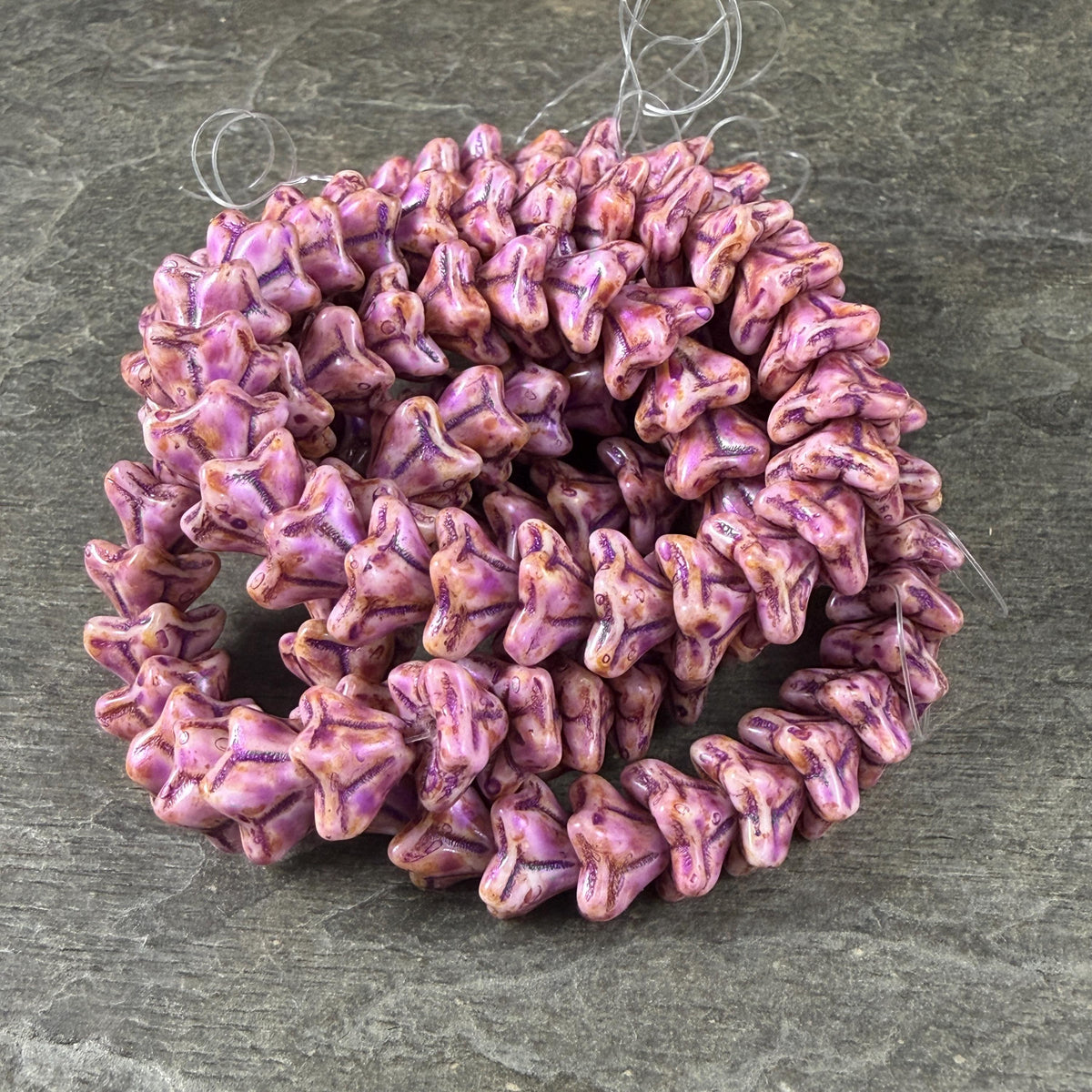 Czech Glass Beads - 6x9mm Bell Flower, Alabaster with Lavender Picasso (BF/N-0065) * Qty. 25
