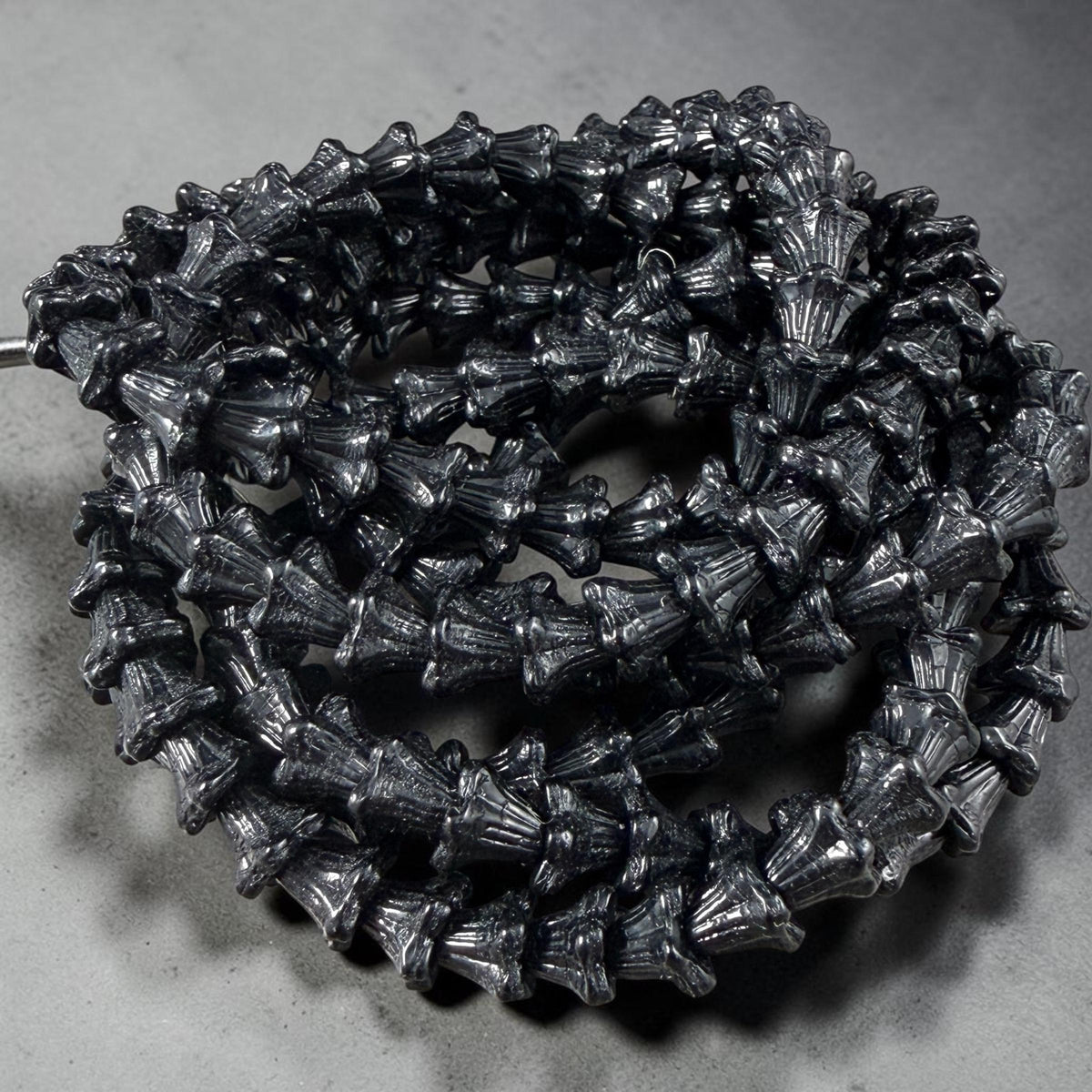 Czech Beads - 5x6mm Small Trumpet Bell Flower, Basic Black (FLO/N-0946) * 30 Beads