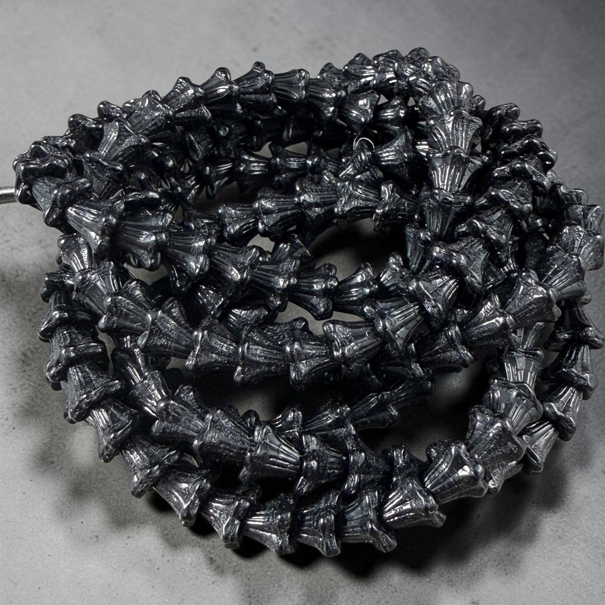 Czech Beads - 5x6mm Small Trumpet Bell Flower, Basic Black (FLO/N-0946) * 30 Beads