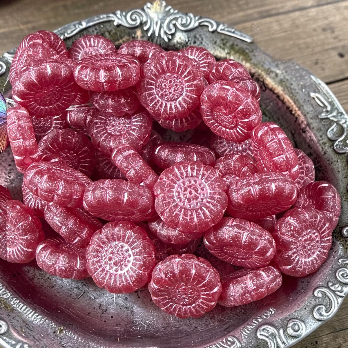 Czech Glass Beads - 13mm Sunflower Bead, Matte Red with Pink Wash (SFW/N-0995) * Qty. 10