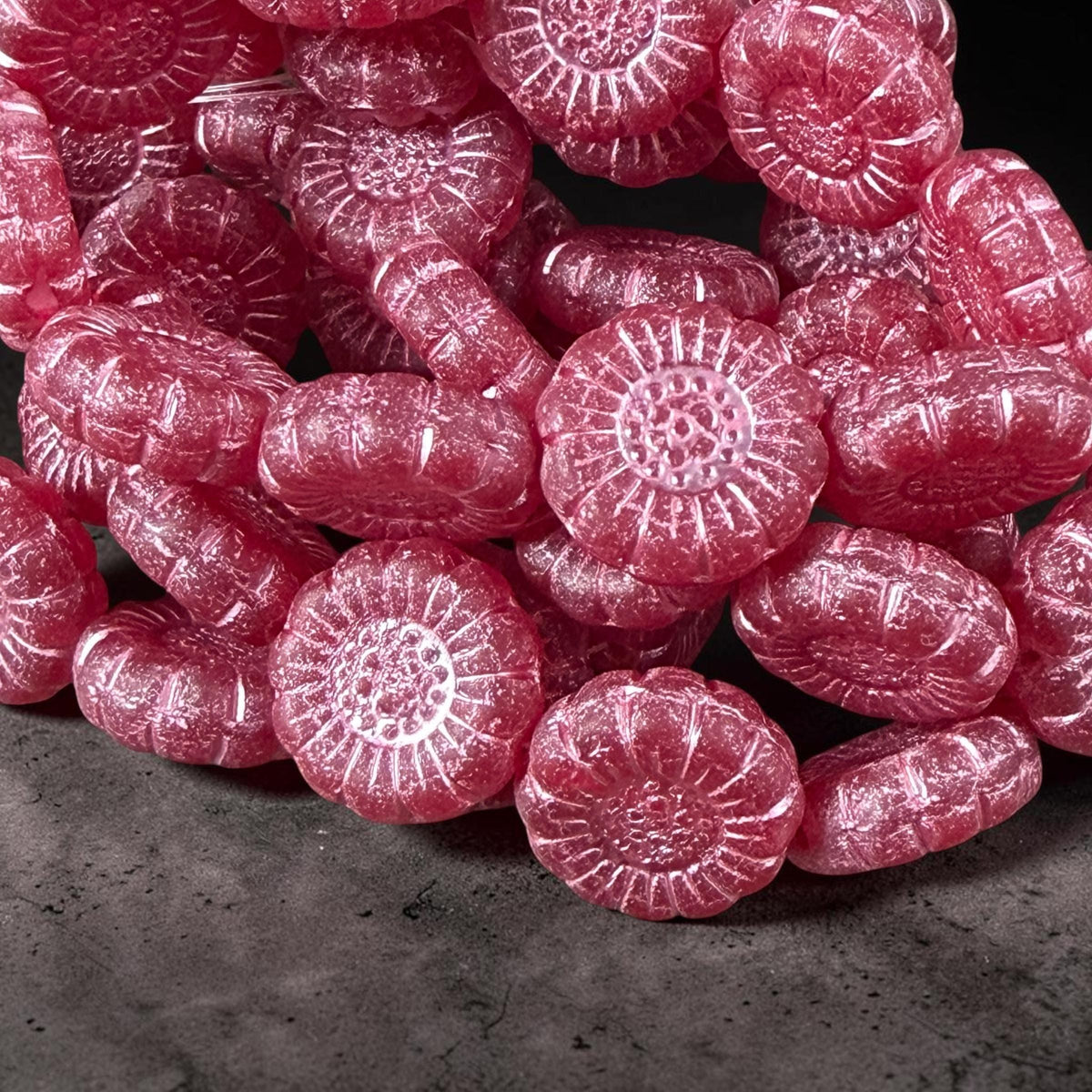 Czech Glass Beads - 13mm Sunflower Bead, Matte Red with Pink Wash (SFW/N-0995) * Qty. 10