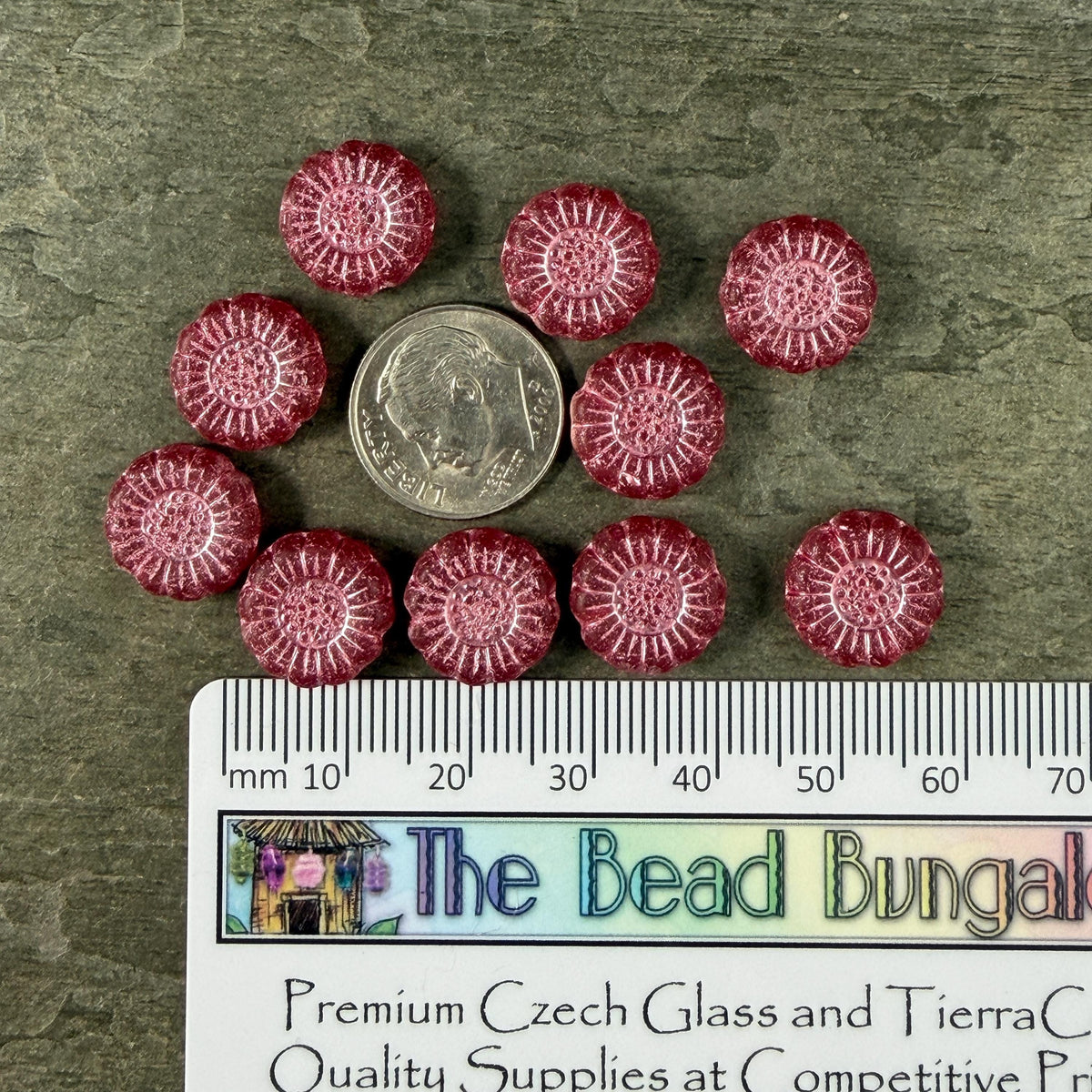 Czech Glass Beads - 13mm Sunflower Bead, Matte Red with Pink Wash (SFW/N-0995) * Qty. 10