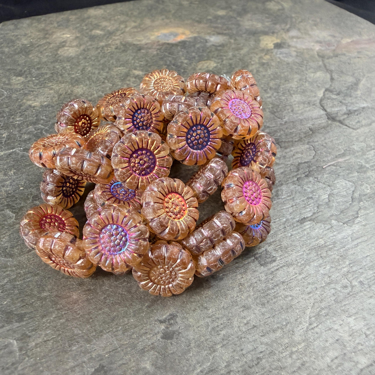 Czech Glass Beads - 13mm Sunflower Bead, Matte Topaz with Volcano Wash (SFW/N-0887) * Qty. 10