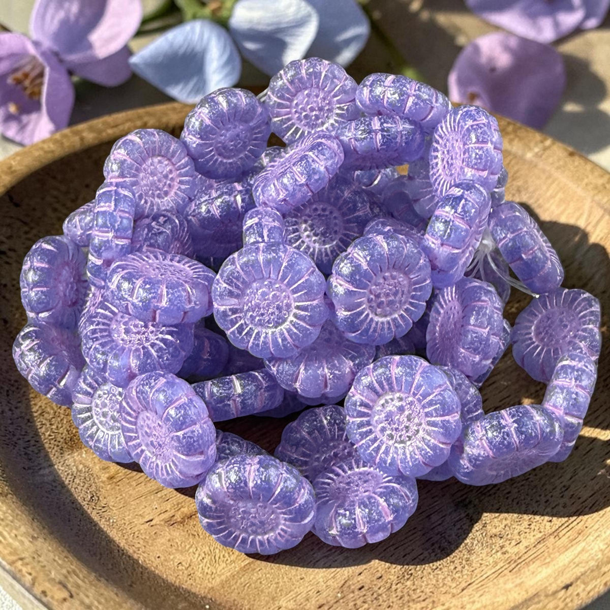 Czech Glass Beads - 13mm Sunflower Bead, Matte Thistle with Pink Wash (SFW/N-0918) * Qty. 10