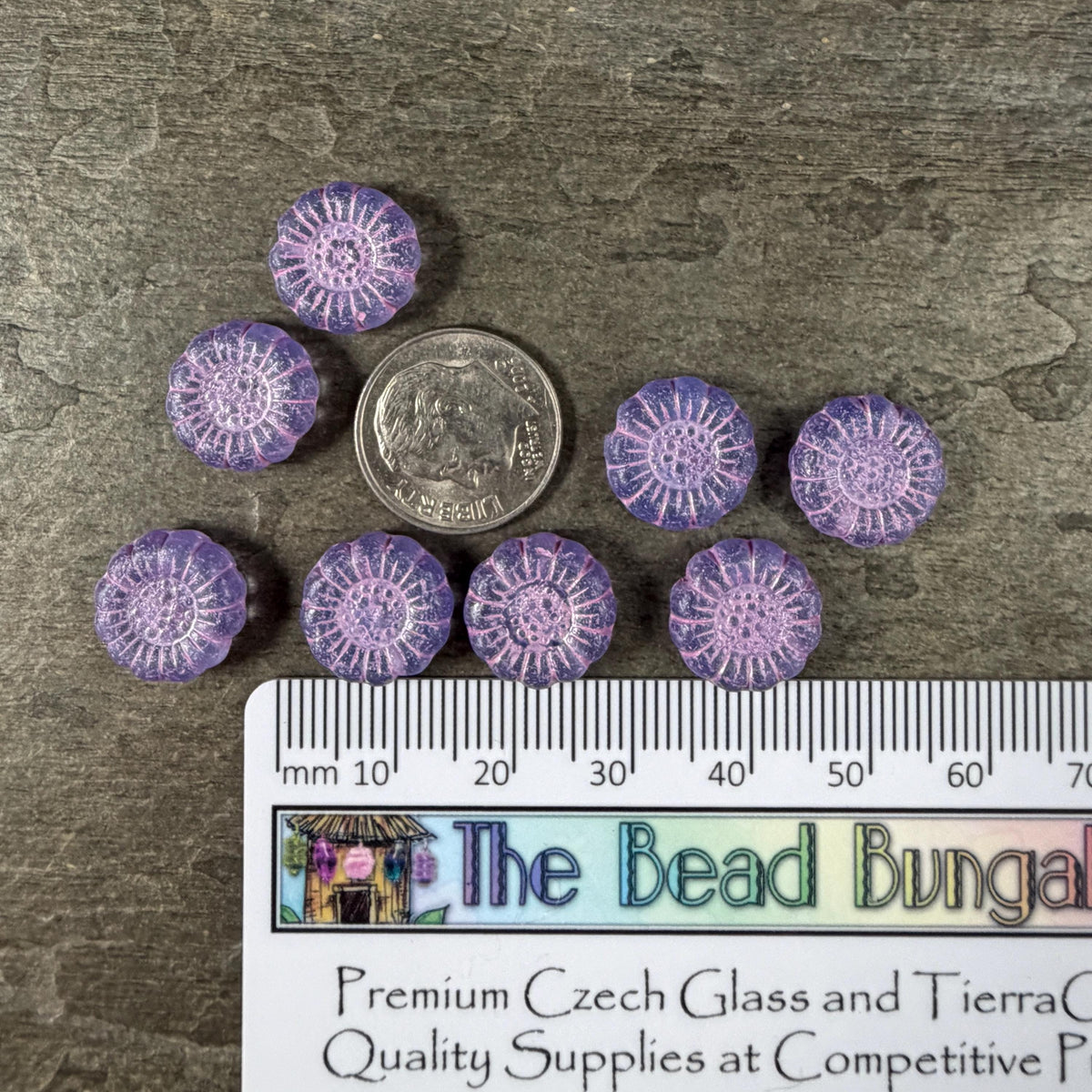 Czech Glass Beads - 13mm Sunflower Bead, Matte Thistle with Pink Wash (SFW/N-0918) * Qty. 10